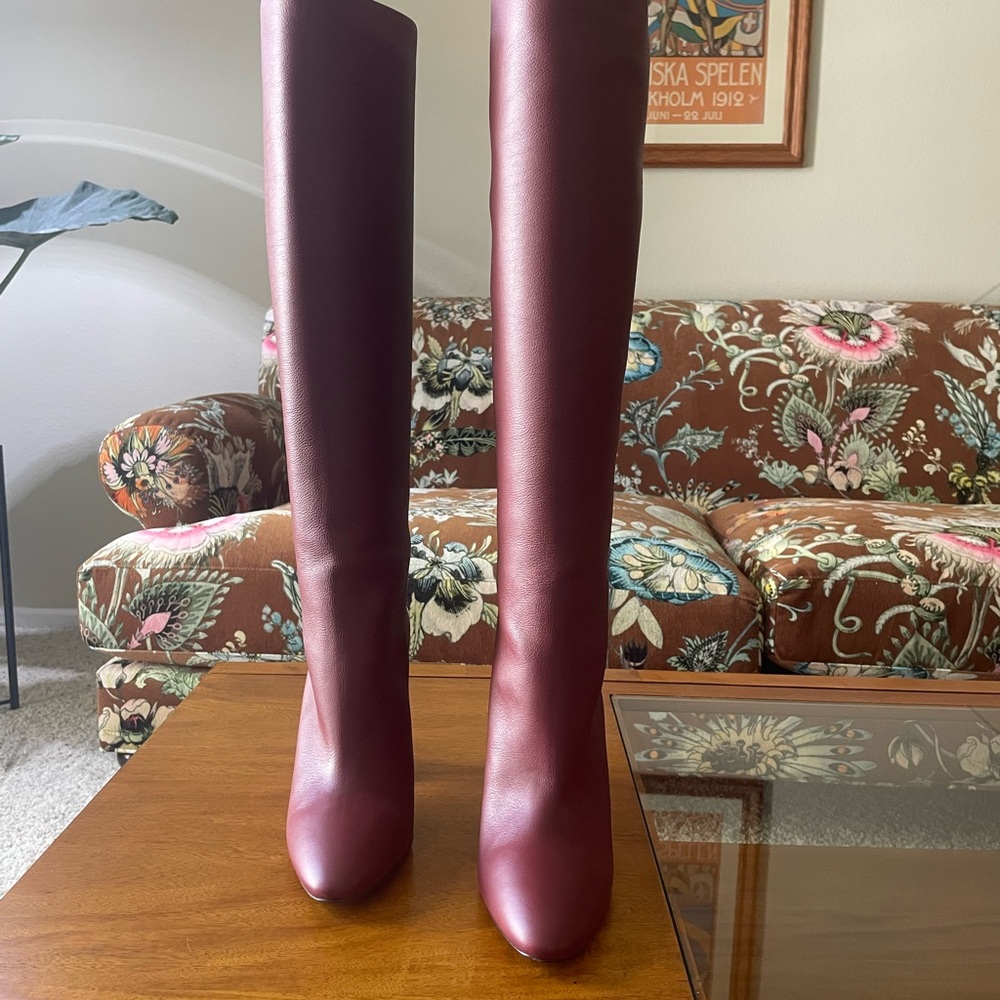 Salvatore Ferragamo Women's Antea Burgundy Leather Suede Knee High Boots size 9 - Picture 2 of 16